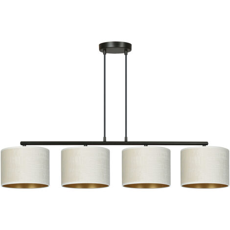 Lampadario 4 Luci Ganesha In Acciaio Nero E Paralumi In Tessuto Beige