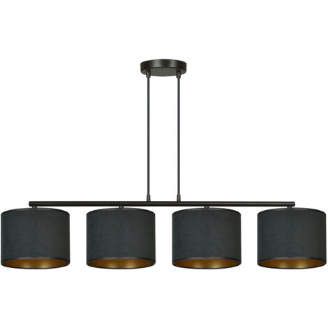 Lampadario 4 Luci Ganesha In Acciaio Nero E Paralumi In Tessuto Nero