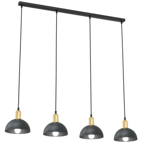 Lampadario 4 Luci Idunn In Acciaio Nero E Oro Diffusori A Cupola