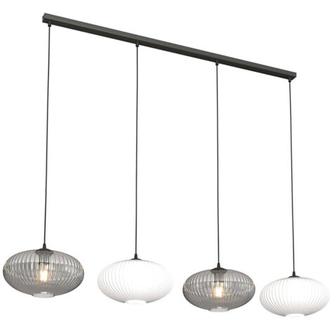 Lampadario 4 Luci Iris In Acciaio Nero Paralume Plissè Multicolor