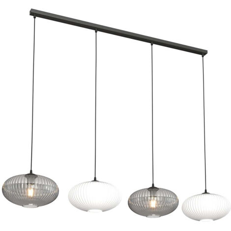 Lampadario 4 Luci Iris In Acciaio Nero Paralume Plissè Multicolor