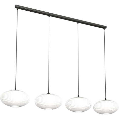 Lampadario 4 Luci Iris In Acciaio Nero Paralume Plissettato Bianco