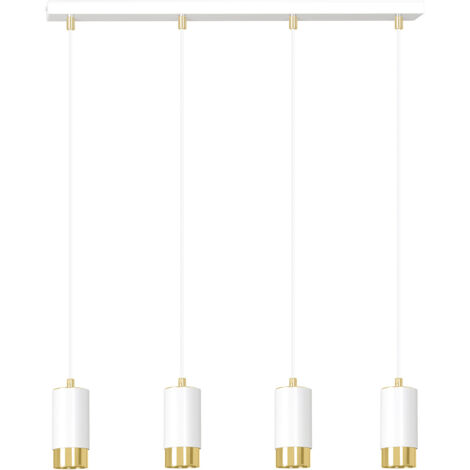 Lampadario 4 Luci Ivar Con Cilindri In Acciaio Bianco E Oro