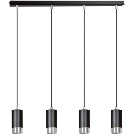 Lampadario 4 Luci Ivar Con Cilindri In Acciaio Nero E Cromo
