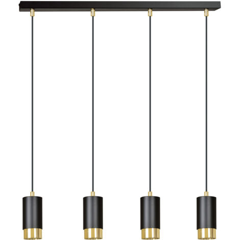 Lampadario 4 Luci Ivar Con Cilindri In Acciaio Nero E Oro