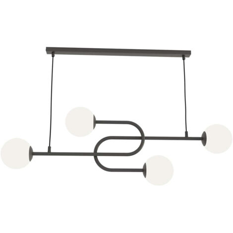 Lampadario 4 Luci Kine In Acciaio Nero E Sfere In Vetro Opale