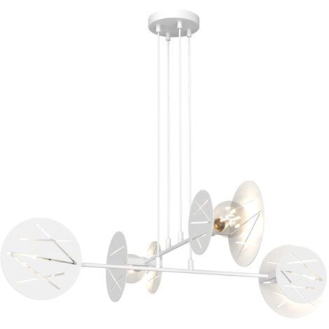 Lampadario 4 Luci Mercurio In Acciaio Bianco A Bracci E Diffusori A Cerchio