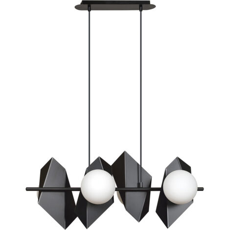 Lampadario 4 Luci Moderno Parvati In Acciaio Nero E Sfere Vetro Opalino