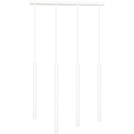 Lampadario 4 Luci Moderno Shu Acciaio Bianco E Paralumi A Cilindri Sottili
