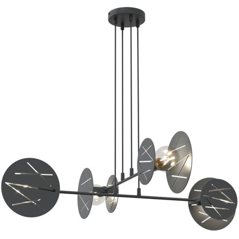 Lampadario 4 Luci Xotic In Acciaio Nero A Bracci E Diffusori A Cerchio