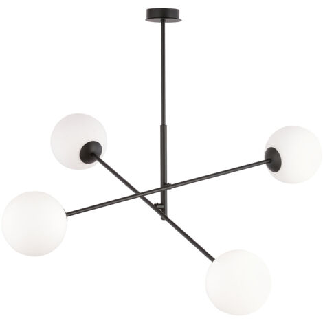 Lampadario 4 Luci Yama In Acciao Nero Con Bracci Regolabili E Vetro Opale