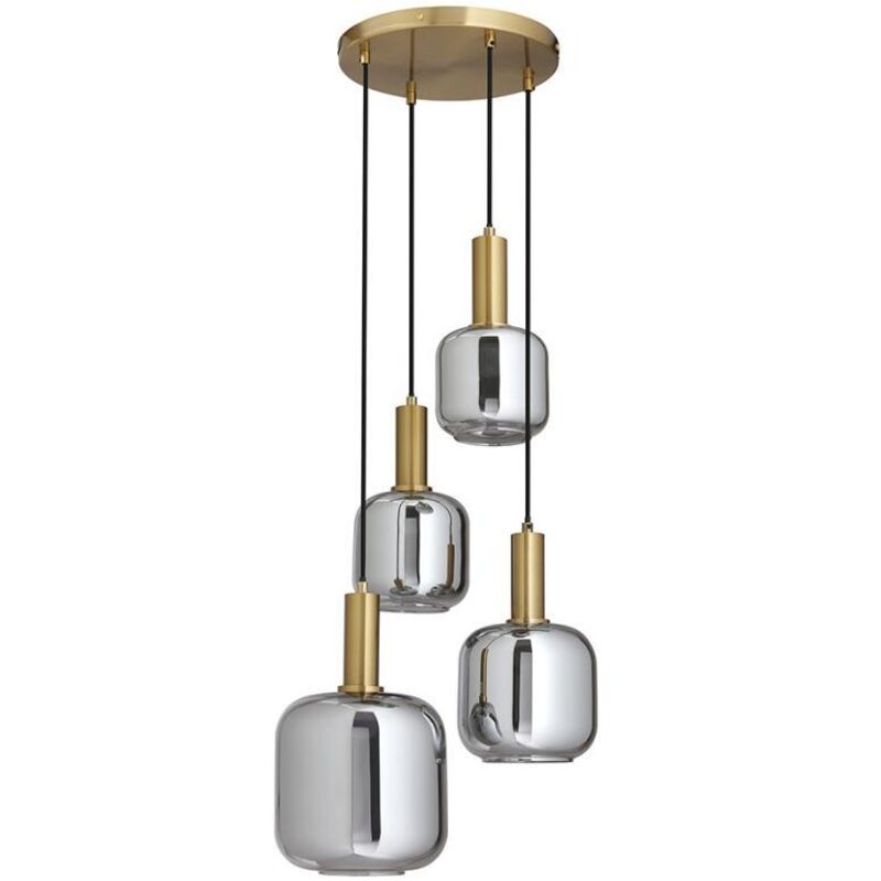Image of Lampadario 4 sfere l. 48 x h. 140 cm in Metallo e Vetro fumé Dorato e grigio fumé - galron