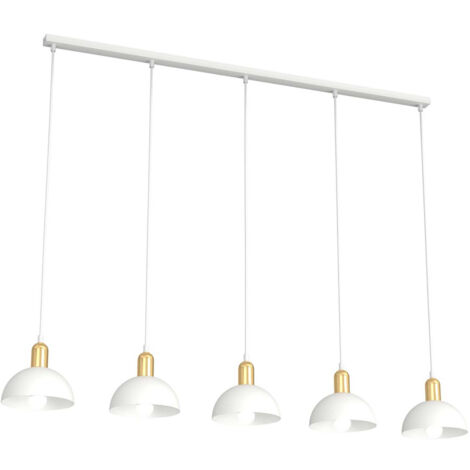 Lampadario 5 Luci Idunn In Acciaio Bianco E Oro Diffusori A Cupola