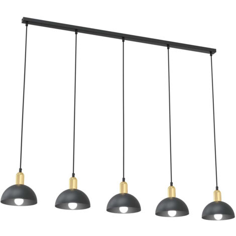 Lampadario 5 Luci Idunn In Acciaio Nero E Oro Diffusori A Cupola