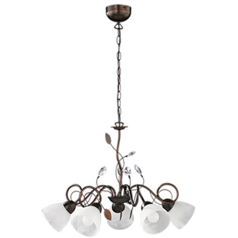 Lampadario 5 Luci Metallo Ruggine Vetri con Gemme Trasparenti Traditio GD Trio