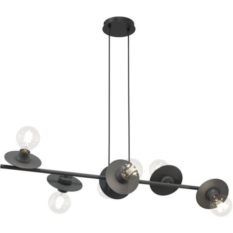 Lampadario 6 Luci Eos In Acciaio Nero Con Barra E Diffusori A Piatti