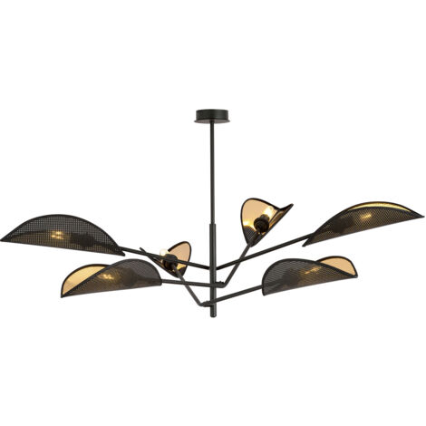 Lampadario 6 Luci Eridano In Acciao Nero E Oro Con Bracci Mobili