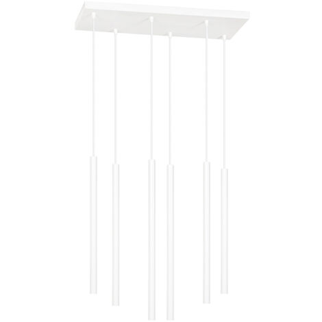 Lampadario 6 Luci Moderno Shu Acciaio Bianco E Paralumi A Cilindri Sottili