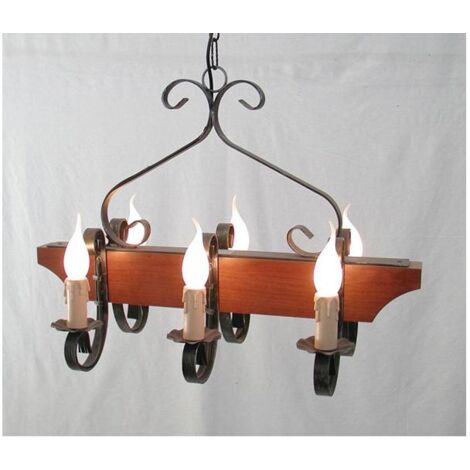 LAMPADARIO 6 LUCI WOOD TRONCHETTO LAMPADE LAMPIONE APPLIQUE PLAFONIERA CM.60