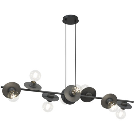 Lampadario 8 Luci Eos In Acciaio Nero Con Barra E Diffusori A Piatti