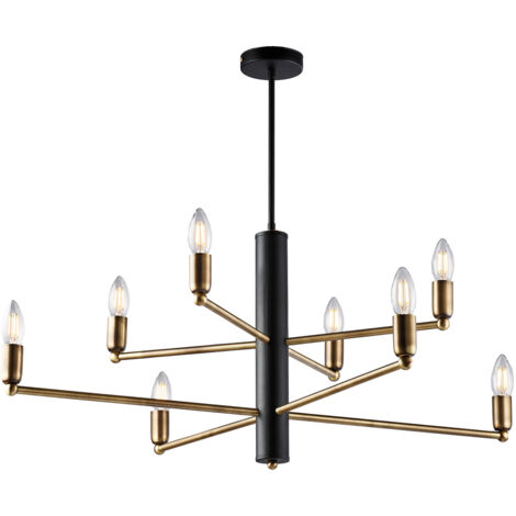 Lampadario 8 Luci Isak In Ferro Laccato Nero E Ottone Spazzolato