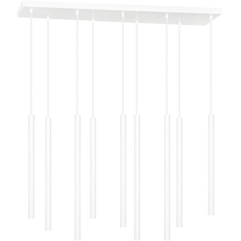 Lampadario 9 Luci Moderno Shu Acciaio Bianco E Paralumi A Cilindri Sottili