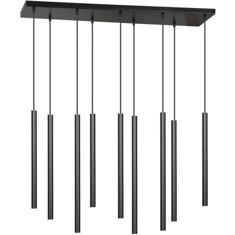 Lampadario 9 Luci Moderno Shu Acciaio Nero E Paralumi A Cilindri Sottili