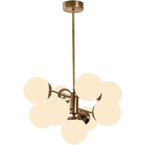 Lampadario 9 sfere, H 80 cm in Metallo Bianco e Dorato - MUDONI