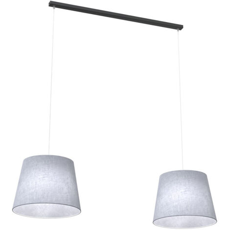 Lampadario A 2 Luci Epoca Con Paralumi In Tessuto Grigio