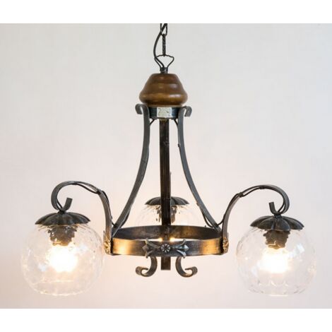 LAMPADARIO A 3 LUCI MARGHERITA FERRO BATTUTO LAMPIONE APPLIQUE LANTERNA