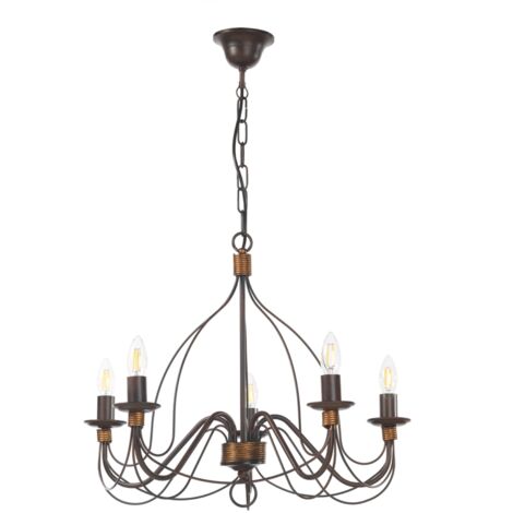 lampadario a 5 luci "fiamma" marrone, e14