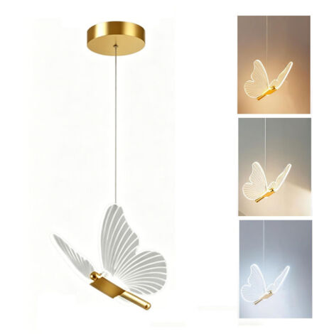 Lampadario a farfalla dorata a testa singola, plafoniera in acrilico, lampadario a LED, 3000K/4500K/6000K, ideale per camere da letto