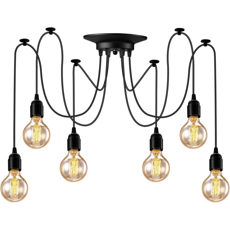 Image of Lampadario a forma di ragno, lampada a sospensione industriale a 6 teste, lampadario retrò, lampadario vintage per soggiorno, cucina, camera da letto