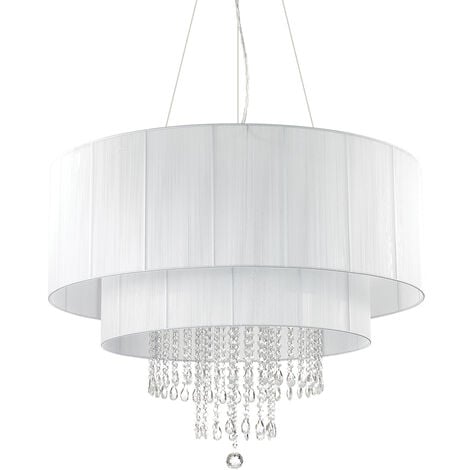 Opera Sp6 Lampadario 6 luci con pendenti in cristallo paralume bianco -  Ideal Lux