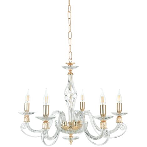 Lampadario a sospensione 1306 in vetro soffiato D76 cm lavorato a mano 5 luci ORO
