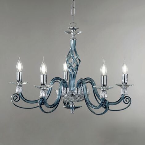 Lampadario a sospensione 1306 in vetro soffiato D76 cm lavorato a mano 5 luci OTTANIO