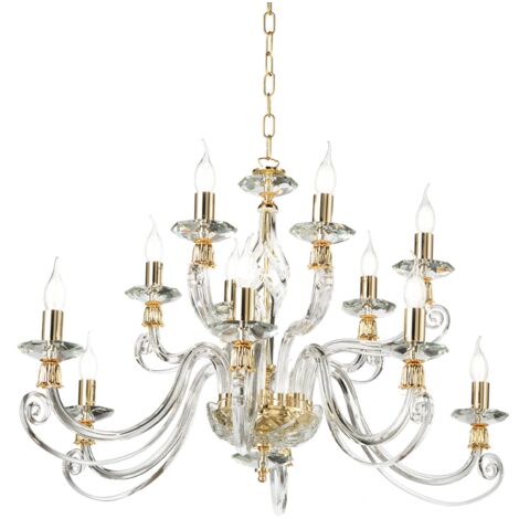 Lampadario a sospensione 1306 in vetro soffiato lavorato a mano 12 luci 100 cm ORO