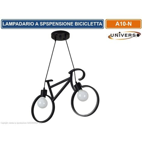 UNIVERSO LAMPADARIO A SOSPENSIONE A FORMA DI BICICLETTA IN METALLO DI COLOREE NERO CON ATTACCO PER LAMPADINE E27