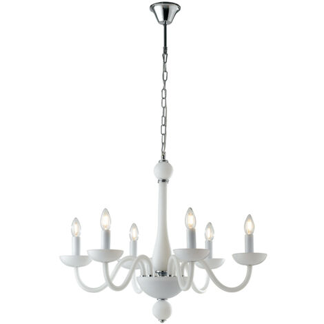 "Lampadario a sospensione ALFIERE in vetro soffiato bianco a sei luci"