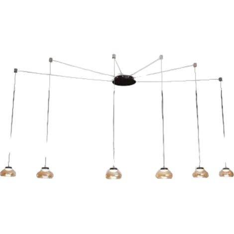 Lampadario a sospensione Arabella a Led in metallo e vetro soffiato ambra 3547-46-125 Fabas Luce