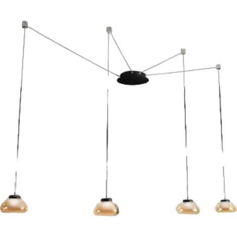 Lampadario a sospensione Arabella a Led in metallo e vetro soffiato ambra 3547-49-125 Fabas Luce