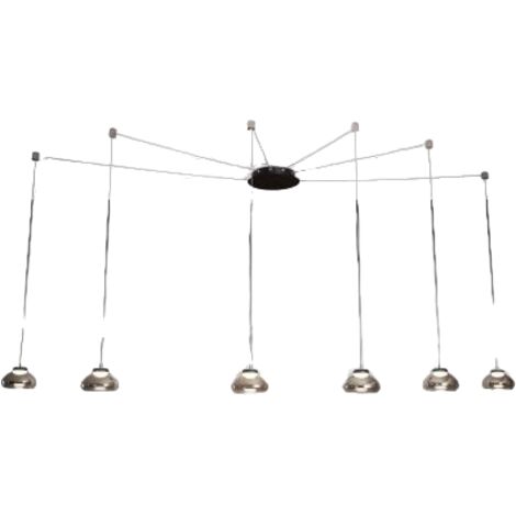 Lampadario a sospensione Arabella a Led in metallo e vetro soffiato fumè 3547-46-126 Fabas Luce
