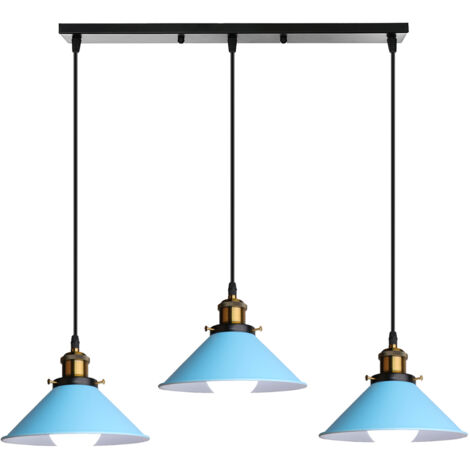 Lampadario a Sospensione Blu, Moderno Lampada da Soffitto E27 in Metallo Ø22cm Paralume per Sala Cucina Camera da Letto (Rettangolare Base)