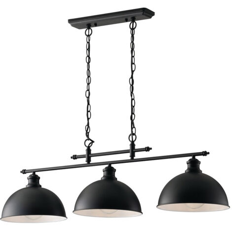 "Lampadario a sospensione CHARLESTON in metallo nero a tre luci con interno bianco"