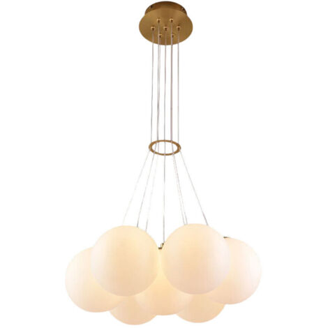 Lampadario a sospensione color bronzo lampada minimal da soffitto con sette sfere bianche opache attacco lampadine G9