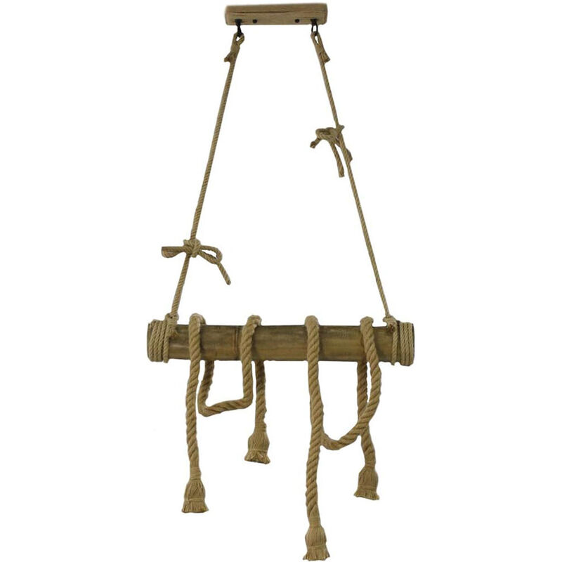 Image of Vetrineinrete - Lampadario a sospensione con corda in canapa vintage 4 portalampada E27 lampada country retro pendente in legno di bamboo arredamento
