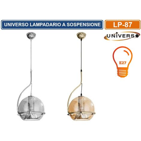 LAMPADARIO A SOSPENSIONE CON LAMPADA PENDENTE IN VETRO RUOTABILE ATTACCO E27 - Colore: Argento