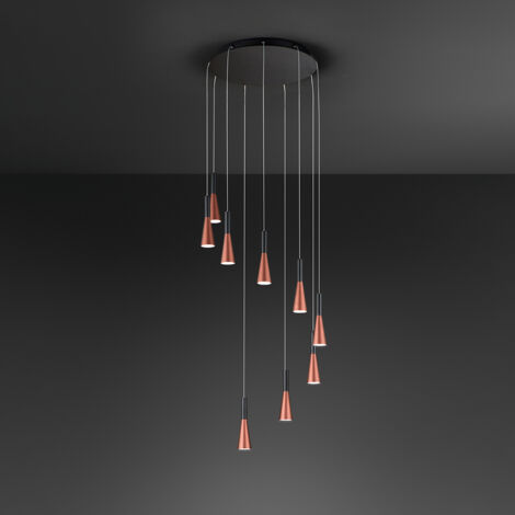 Lampadario a sospensione CONE Oro-rosa opaco Nero 9x7W 3000K Perenz