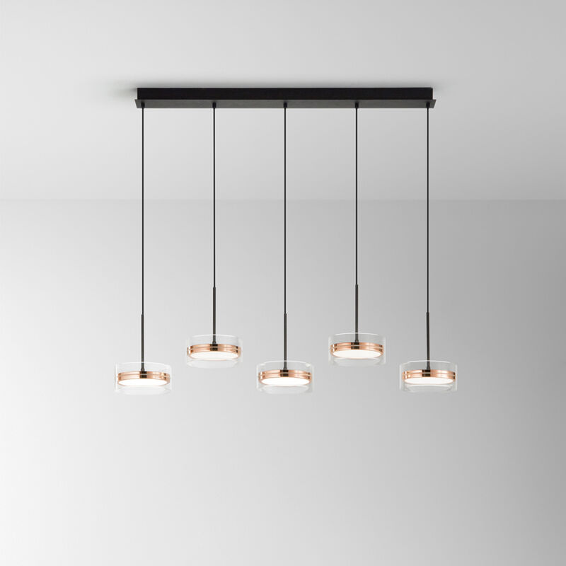 Sospensione Aere In Alluminio Rettangolare Colore Oro E Nero 5 Luci...