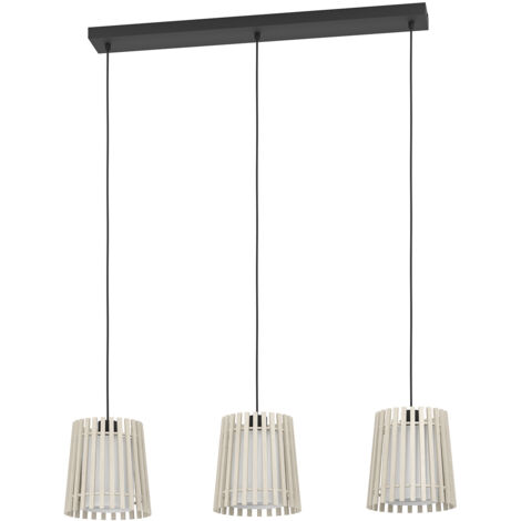 Lampadario A Sospensione Contemporaneo Fattoria Acciaio Nero Legno 3 Luci E27
